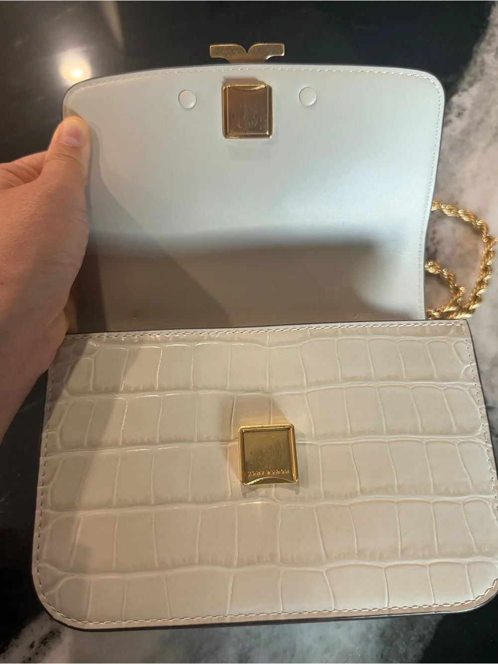 Tory Burch Eleanor Small Cream Croc-Embossed Convertible shoulder Bag